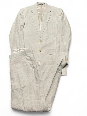 StudioSuits Tailored Fit Linen Blend 2PC Suit 40L Jacket 36x34 Pants Summer